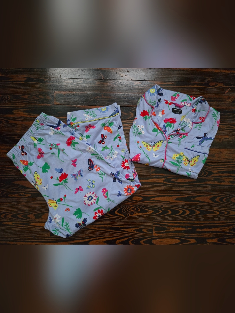 Kate Spade New York 2 Pc Pajama Set Blue Butterfly Floral Modal Size 1X